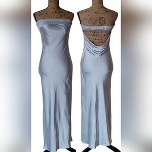Satin Strapless Open Draped Back Cocktail Formal Party Wedding Guest Maxi Dress